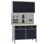 LAPOOH Banco de trabaño con Tres Paneles de Pared y un Armario, Mesa Trabajo Taller, Banco De Trabajo, Mesa De Trabajo, Banco Herramientas,