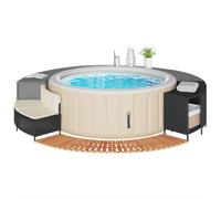 LAPOOH Borde bañera hidromasaje Madera Acacia y ratán sintético Negro, Yacuzzi Exterior Hinchable Piezas De Recambi, Borde para bañera De Hidromasaje SPA - 365614