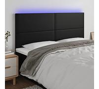 LAPOOH Cabecero con Luces LED, Cabeceros Cama, Cabeceros Moderno, Cabezales Cama, Muebles Habitacion, Mueble Cabecero,Cama Cabeza, Cuero sintético Negro 200x5x118/128 cm