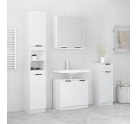LAPOOH Juego de Muebles de baño 4 Piezas Madera contrachapada Blanco, Muebles para Baño, Muebles para Lavabo, Armario Baño