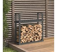 LAPOOH Leñero de Madera Maciza de Pino Gris 110x35x108,5 cm, Leñero Exterior, Guardar Leña Exterior, para Guardar Leña, Almacenaje Leña, Estante De Leña