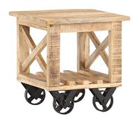 LAPOOH Mesa Auxiliar con Ruedas, Mesita Auxiliar, Mueble Auxiliar, Mesillas De Noche Dormitorio, Mesas Peque?as, Madera de Mango Rugosa 40x40x42 cm