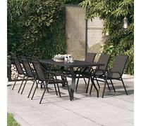 LAPOOH Mesa de jardín acero y Vidrio Negro 180x80x70 cm, Mesa Jardin Exterior, Mesa Terraza, Mesa Exterior, Mesa Balcon, Mesas Terraza Y Jardín, Mesa Auxiliar Jardin