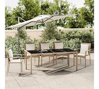LAPOOH Mesa de jardín ratán Beige y Superficie de Vidrio Templado, Mesa Jardin Exterior, Mesa Terraza, Mesa Exterior, Mesa Balcon, Mesas Terraza Y Jardín, Mesa Auxiliar Jardin - 319556