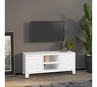 LAPOOH Mueble de TV, Muebles De Salon, Mueble TV Salon, Mesa TV, Mesa Televisor, Mueble TV Baño, Mueble Televisor, Industrial Metal Blanco 105x35x42 cm