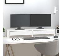 LAPOOH Soporte de Monitor, Soporte Pantalla Ordenador, Oficina Accesorios, Soporte Monitor Escritorio, Base Monitor, Accesorios Escritorio, Madera Maciza de Pino Blanco 100x27x15 cm