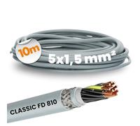 Lapp 0026252 ÖLFLEX CLASSIC FD 810 CY 5 x 1,5 mm² Cable de control de PVC con conductor de protección verde y amarillo, adecuado para cadenas de arrastre, cable de control apantallado, 5 hilos, color