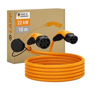 Lapp Mobility Cable Carga Coche Eléctrico Tipo 2, 22kW, 32A, Trifásico, Modo 3 - Cable de Carga Vehículo Eléctrico, Cargador EV, Portátil Cable Recarga Coche Eléctrico, Made in Germany -10m Naranja