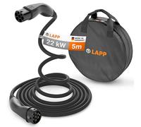 Lapp Mobility Helix Tipo 2 Set de Cable de Carga con Bolsa, autoenrollable, 22 kW, 5 m, 32 A, trifásico, Modo 3, IP55, para Coches eléctricos e híbridos, para wallbox y estación de Carga, Negro