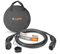 Lapp Mobility Set de Cable de Carga Tipo 2 con Bolsa de Transporte, 11 kW, 5 m, 20 A, trifásico, Modo 3, IP55, para Coches eléctricos e híbridos, Compatible con wallbox y estación de Carga, Negro