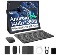 Laptok Android 14 Tablet 10 Pulgadas, 14GB +128GB+1TB, WiFi6/BT5.2/5000mAh, 8+5MP/1280 * 800/Widevine L1, Tablet PC con Stylus, Funda Protectora, Ratón Inalámbrico, Auriculares, Teclado Bluetooth