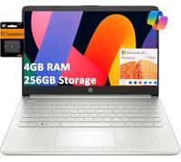 Laptop HP 14 (HD de 14 pulgadas, Intel Celeron N4120, 4 GB de RAM, 256 GB de almacenamiento (eMMC de 128 GB + tarjeta SD de 128 GB)) Escuela y negocios, duración de la batería de 11 horas, Office 365