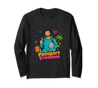 Laptop Passport Freedom Digital Nomad Travel Design Manga Larga