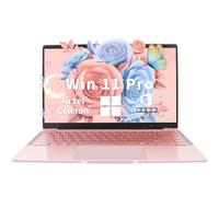Laptop ultraligera y portátil de 14 pulgadas color oro rosa -Win11 Pro/Office 2019, Celeron J4105, pantalla IPS FHD, 6 GB de RAM, bisagra de 180°/HDMI/WiFi/BT - Perfecto para viajes, trabajo, estudiar