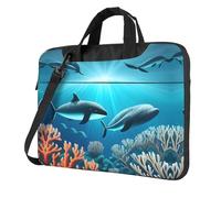 Laptop y tablet Whales under the Sea, diseño elegante, tela duradera e impermeable, casual de negocios, Black, 13 inch