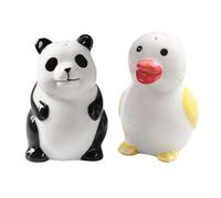 LAPYAPPE 2Piezas Tarros de Especias de Cerámica Panda y Patito Saleros Adorables para Cocina Almacenamiento de Condimentos para Uso Doméstico y