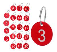 LAPYAPPE Etiquetas Numeradas de Plástico para Colgar 1-20, Juego de 20 Unidades con Anillas Metálicas, Etiquetas Redondas para Llaves y Guardarropa, Uso en Restaurantes y Organización