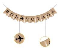 LAPYAPPE Pancarta Mensaje de Buen Viaje Colgante de Arpillera Color Caqui Estilo Rústico y Natural para Decoración de Fiesta Náutica para Eventos Bon Voyage