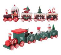 LAPYAPPE Tren Navideño de Madera Cuatro Vagones, Decoración de Mesa Roja y Verde para Fiestas de Navidad, 2 Piezas para Manualidades y Ambiente Festivo