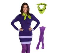 Laqeyko Disfraz de Halloween de manga larga para mujer, disfraz de Scooby Doo, vestido de Daphne con bufanda S