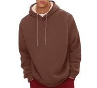 Laquieio Men's Spring Autumn and Winter Pure Color Plus Velvet Thickened Casual Pullover Long Sleeve Warm Sweatshirt Top Fitness (Coffee, M)