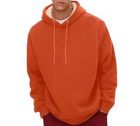 Laquieio Men's Spring Autumn and Winter Pure Color Plus Velvet Thickened Casual Pullover Long Sleeve Warm Sweatshirt Top Fitness (Orange, XXXXL)