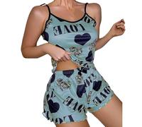 Laquieio Pijama Mujer Verano Barato Conjunto de Mujeres Dormir 2 Piezas Camiseta y Pantalones Corto Ligero Cinturón Bolsillos Ajustables Pijama Manga Corta