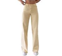 Laquieio Women Solid Color Jeans Sagging Loose Slim Waist Straight Pants Women's Casual Jeans Disfraz Adulto Mujer (Beige, S)