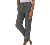Laquieio Women's Fashionable and Casual Summer Elastic High Waisted Solid Color Cotton and Linen Loose Trousers Mallas Mujer Transparentes Deporte (Grey, XXL)