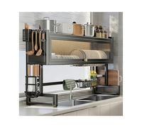 Lar Capaci - Escurreplatos de metal para fregadero de cocina con tapa, placa de encimera incluida (negro, 105 cm)