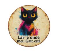 Lar É Onde Meu Gato Está - Letrero de gato retro redondo de estaño, decoración de pared vintage para el hogar, bar, cafetería, póster de metal de 8 x 8 pulgadas