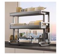 Lar - Escurridor de platos sobre el fregadero, escurridor de acero al carbono de 2/3 niveles, organizador de cocina multifuncional para pecado individual/doble, ahorro de espacio