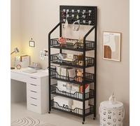 Lar Estante de exhibición de 5 niveles para tienda y cocina, estante de pie con 15 Hoo para juguetes, drin y papas fritas, color blanco y negro