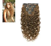 Larafona 22 pulgadas/55 cm Extensiones Clip Humano Cabello Real 100% Remy Castaño más Claro 8# Natural Wave Rizos para Cabeza Completa 8pc 120g