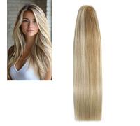 Larafona 9A Extensiones Weft de Cabello Humano 100% Remy Cortina, Pelo Liso Blond P8/60# Human Hair Weave 100g 10inch/25cm