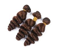 Larafona Extensiones de cabello humano real natural de onda suelta, color marrón medio, trama de cabello rizado 4# (22 pulgadas, 24 pulgadas, 26 pulgadas)