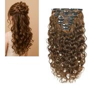 Larafona Extensiones de Cabello Natural Ondulado con Clips en Marrón Más Claro 8#, 100% Remy Extensión de Cabello Humano Human Hair Weft Trenzas con Clips 24inch/60cm