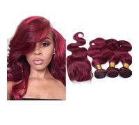 Larafona Extensiones de cabello virgen brasileño ondulado, extensiones de cabello humano 100 % real, cabello ondulado rojo, 3 piezas con cierre de encaje (10, 12, 14 + 10 pulgadas de cierre)