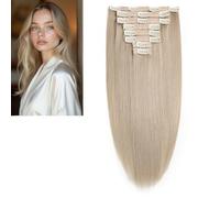 Larafona Extensiones de pelo humano sin costuras rubio beige 24#, 9A Humano 100% Remy Extensiones de pelo 8pcs liso con clips 35 cm