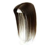 Larafona Peluca de cabello humano para mujer, base de seda, con clip, postizos de cabello humano real, 9 x 14 cm, color marrón oscuro 2# 14 pulgadas