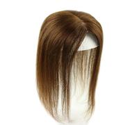 Larafona Peluca de cabello humano para mujer, base de seda, con clip, postizos de cabello humano real, 9 x 14 cm, color marrón medio, 30 cm