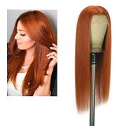 Larafona Peluca de pelo humano rojo oscuro 33#, peluca larga sin pegamento, pelo humano para mujer, 100 % Remy transparente, pre-plucked liso, 30 cm