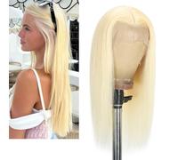 Larafona Peluca de pelo humano rubio 613# para mujer, cabello humano 100 % Remy transparente, pre-plucked liso, 10 pulgadas/25 cm