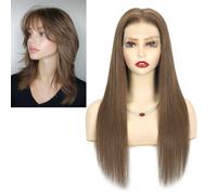 Larafona Pelucas de cabello humano 100% rubio oscuro con encaje frontal liso, transparente, peluca frontal (13 x 4 pulgadas) Pre-plucked 10 pulgadas/25 cm