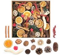 Larber 123 Piezas Conos de Pino Botánicos Secos Set Navidad Coronas Decoración con Rodajas de Naranja Secas y Palos de Canela Plantas Secas Pino Set para Corona Navideña DIY, Regalos Decoraciones