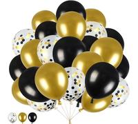 Larber 60 Piezas Globos Dorados y Negros, 30,5 CM Globos Dorados Metalizados Globo con Confeti Negro y Dorado para Boda Cumpleaños Fiesta Baby Shower Aniversario Decoraciones