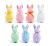 Larber 7PCS 10CM Mini Pascua Conejo Escultura Decoraciones Espumoso Conejo con Pajarita para Piezas centrales de Pascua para la Primavera de Mesa de Decoración