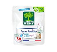 L'ARBRE VERT - Recharges Lessive Liquide pour Peaux Sensibles - Famille et Bébé - Hypoallergénique - Sans Allergènes - 33 Lavages - 1,5 L - Certifiée Label ECARF