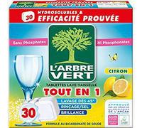 L'arbre vert Tablettes Lave Vaisselle Hydrosolubles Citron 30 Tablettes 547,5 g