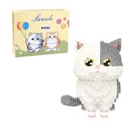 Larcele 1412 Piezas Bricolaje Micro Gato Bloques de Construcción Set para Mayores de 12 Años KLJM-05 (Gato Munchkin-Gris)